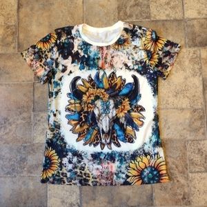 Cow skull sunflower western cowgirl shirt size large NWOT